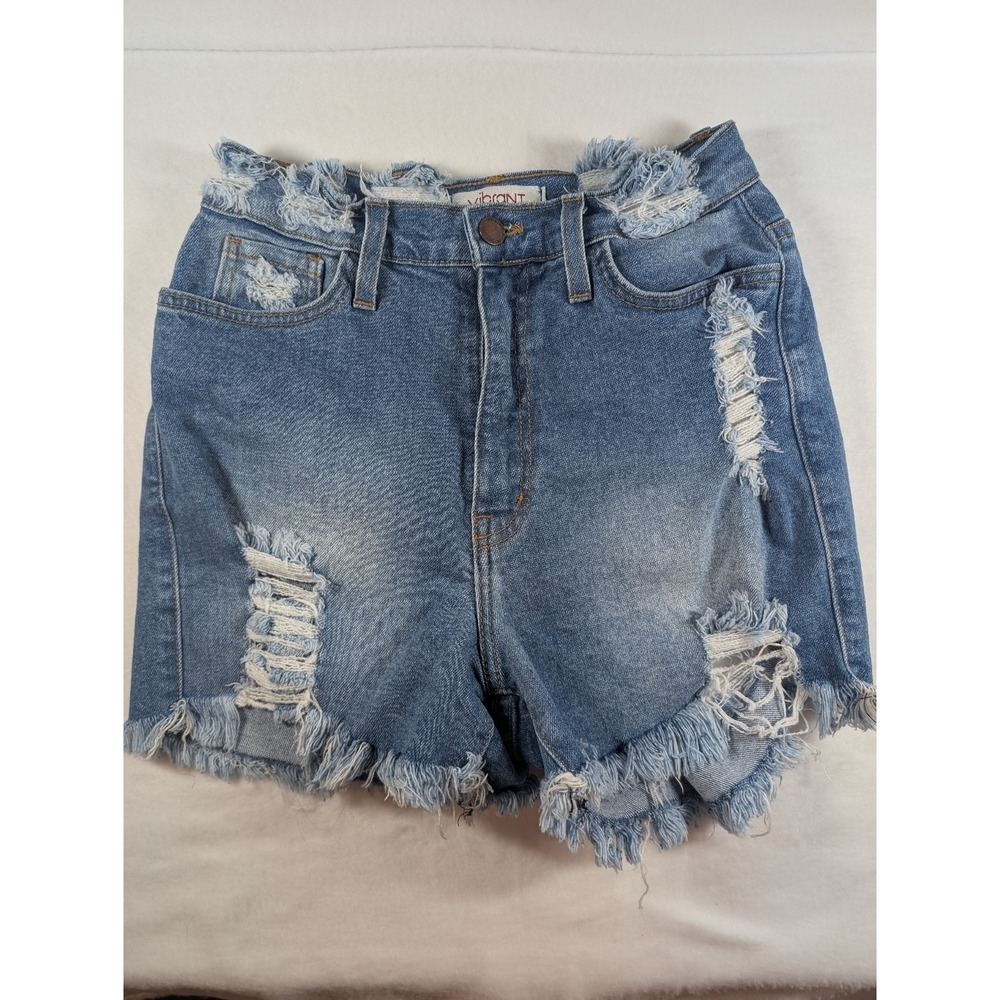 Vibrant Distressed Light Blue Denim Shorts M